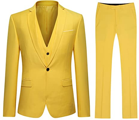 Sliktaa Men Three Piece Tuxedo Suit One Button Formal Set,Yellow,3XL