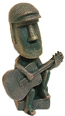 Lifexquisiter Osterinsel Moai Statue Figur Dekor, lustige Gitarre spielen Moai Figur Skulptur für Home Office Ornament, Retro Moai Statue für Bücherregal Desktop Dekoration, Gitarre spielen