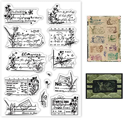 GLOBLELAND Vintage Blumen kalender Transparente Stempel für Scrapbooking Retro Notizen Klare Stamps Text Silikonstempel Für Kartengestaltung DIY Prägung Journaling