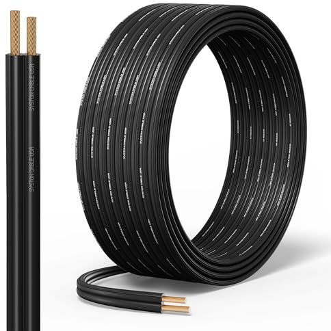 SYSTON 12/2 Low Voltage Landscape Lighting Direct Burial Stranded Wire Cable, 12 Gauge 2 Copper Conductors for Outdoor Spotlight Pathway Lighting and More Low Voltage Applications Use - 100 FT
