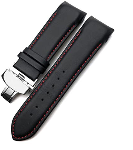 NEYENS Echtleder-Armband 22 mm 23 mm 24 mm für Tissot T035 617 627 439 Braun Schwarz Kalbsleder Uhrenarmband Schmetterlingsverschluss (Farbe: T035 Schwarz Rot, Größe: 24 mm)