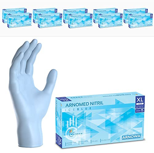 ARNOMED® Guanti nitrile XL Blu Azzuro [1000 pezzi] - Guanti monouso senza polvere e lattice - Guanti plastica usa e getta dermanytril - Per cucina, pulizia casa, alimenti e tattoo XS, S, M, L, XL