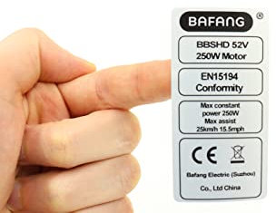 2 Stück Mittel-Motor Legal Sticker Aufkleber Typenschild 250W 52V CE BBSHD BBS03