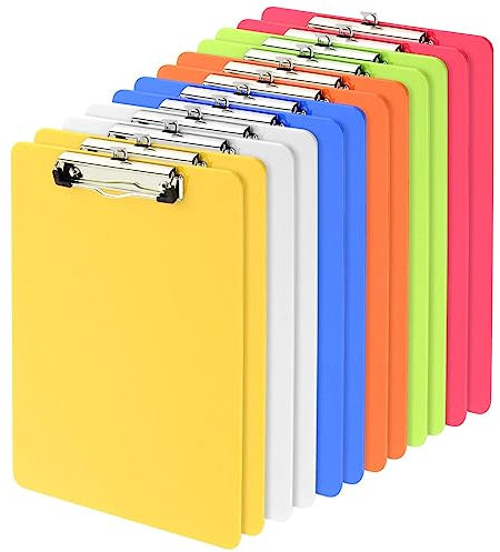 PINGEUI Klemmbrett, Klemmleiste, Klemmschiene aus Kunststoff, A4, mit Loch zum Aufhängen, buntes Klemmbrett für Akten und Dokumente, 12 Stück