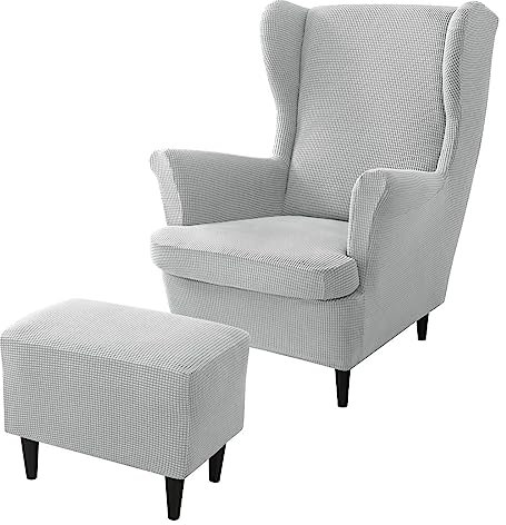 rackbone Ohrensesselbezüge, Ohrensessel-Bezug und Ottoman-Hocker-Bezug Sofabezug mit elastischem Band waschbarer Sessel-Schutzbezug für Wohnzimmer,8