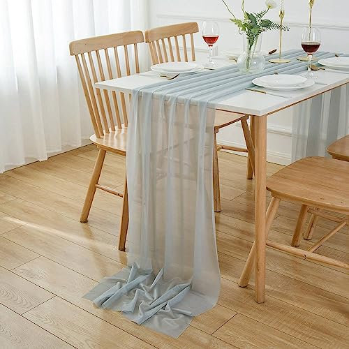AOKSUNOVA Tischläufer Chiffon Gray 4m Tüll Tischläufer Stoff Hochzeit Dekostoff Waschbar