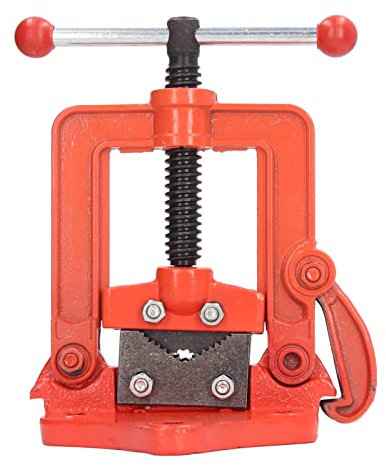 Bench Pipe Vice, Heavy Duty Yoke Hinged Clamp Threader Strong toug hness Cutting Edge Plumber Tool for Holding Pipe