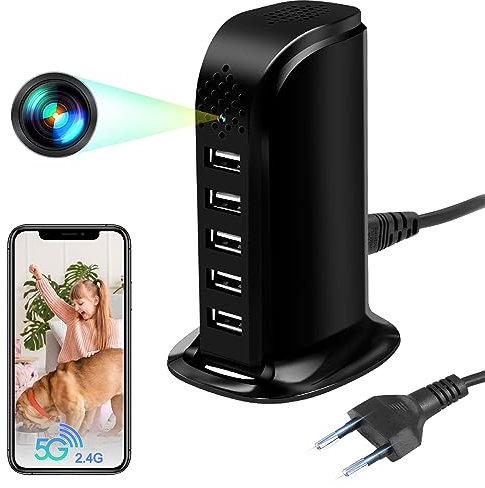 5G Cámara Espía Oculta WiFi, Mini Camaras Espias USB Cargador 1080P HD, Micro Camera Espia Camuflada de Vigilancia con Detección de Movimiento para Hogar Oficina
