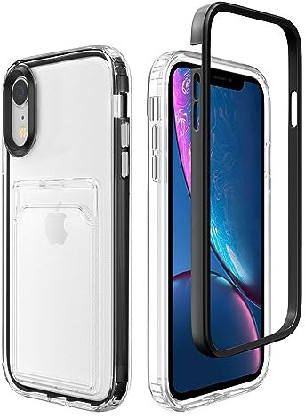 ZCDAYE Case for iPhone XR, iPhone XR Clear Phone Case with Card Holder, Slim Clear Soft TPU Shockproof Phone Case for iPhone XR - Black