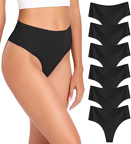 Wealurre 6er Pack Tanga Damen String Seamless Slips Damen High Waist Unterwäsche Nahtlose Unsichtbarer Unterwäsche Frauen Mehrpack XS-XL（835black M）