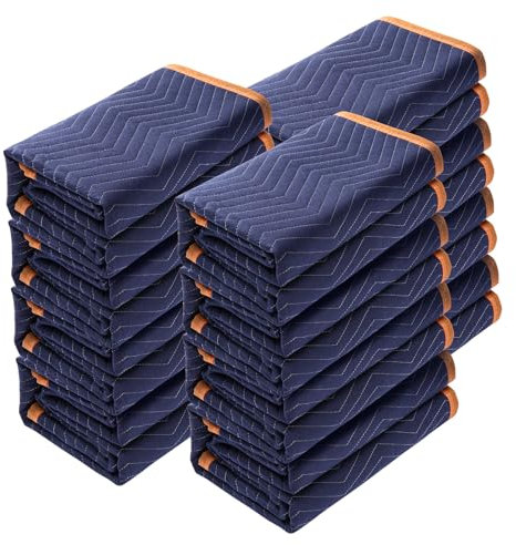 VEVOR Mantas para Mudanzas de Muebles 2032x1829 mm Mantas de Protección de Embalaje Resistentes 12 Piezas Tela no Tejida Algodón Reciclado para Proteger Muebles, Pisos, Electrodomésticos, Azul/Naranja