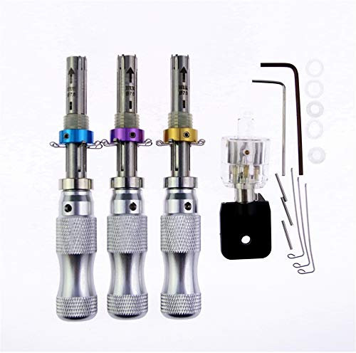 HUK Lot de 3 outils de crochetage tubulaires avec 1 serrure tubulaire transparente, ensemble d'outils de serrurier professionnel