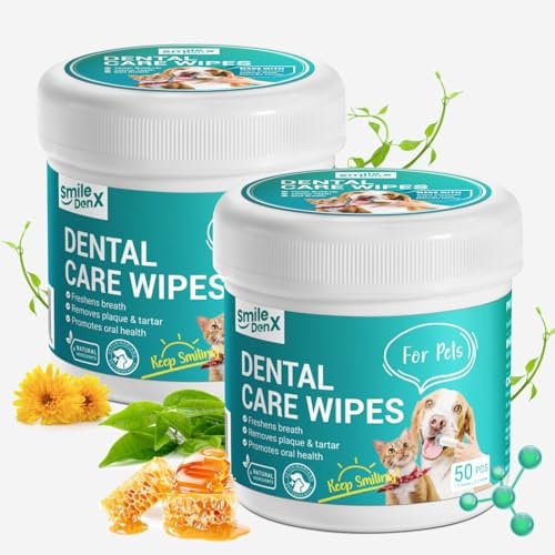 SmileDenX Dog Dental Care Finger Wipes - Teeth Cleaning Finger Wipes for Dog & Cats - Tooth Brushing Kit Dental Wipes for Dog - Reduces Plaque & Freshens Breath (100 PCS, Unscented)