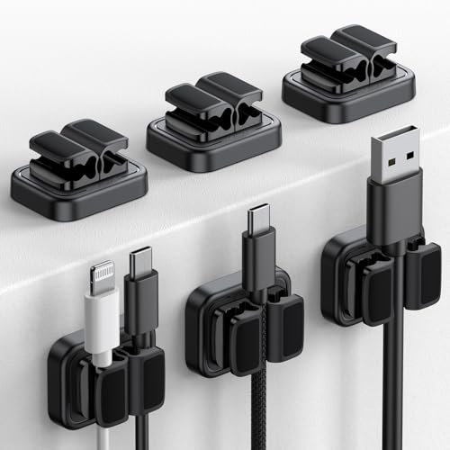Lamicall 3-IN-1 Kabelhalter Kabelclips, Kabel Organizer - 6 Stück Kabelklemmen selbstklebend, Verstellbarer Kabelorganizer am Schreibtisch, Wand, Kabelmanagement für Netzkabel, HDMI, USB, Ladekabeln