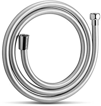 OFFO Flexible de Douche 1.6m,Avec protection Anti-Torsion,PVC Tuyau de Douche,Haute pression de remplacement Tuyau de Douche,Pour robinetterie de salle de bains,Argenté
