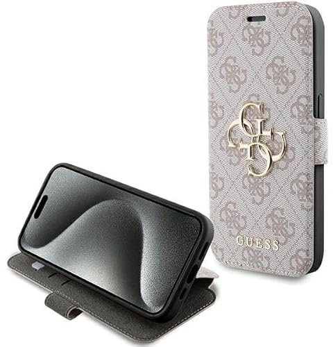 GUESS GUBKP15X4GMGPI Case for iPhone 15 Pro Max 6.7 Inch Pink Book 4G Metal Logo