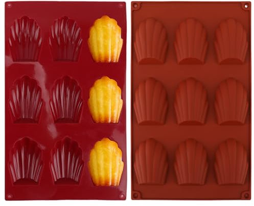 Pack de 2 Moules à Madeleine en Silicone Antiadhésif de 9 Cavités - Moules Réutilisables et Durables pour Madeleines Moelleuses, Sans BPA, Résistants aux Hautes Températures, Faciles à Nettoyer
