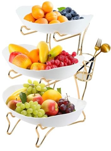 USENG Frutero de el Plastico de 3 Piso,Fruteros de Cocina Modernos el Plastico,Frutero 3 Pisos Blanco para Decoración de Cocina,Verduras Frutas,3 Pisos Cesta Frutas y Verduras Estable y Sin Sacudidas