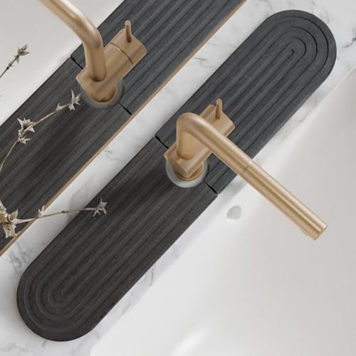 Diatomite Sink Splash Guard - DryingNeat Kitchen Faucet Mat, Instant Dry Water Absorbing Stone Tray for Sink, Durable Black Protector for Kitchen Bathroom Counter [Dark Grey, 23.6x 3.9]