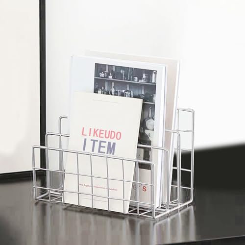 LIKEUDO Porte-revues de Bureau Organisateur, Porte-revues Accessoire Bureau en Métal Argenté