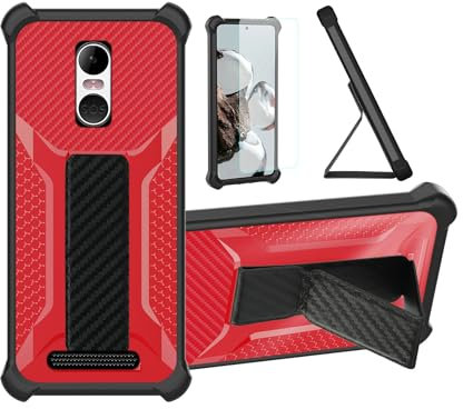 bojioderf Custodia compatibile con smartphone Brondi Amico 4G [con pellicola protettiva in vetro temperato] custodia ibrida [supporto magnetico pieghevole] [smerigliata anti-impronte] rosso