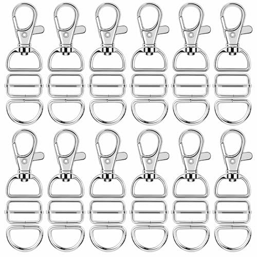 Moschettone Girevole Fibbia Metallo Anello D e Scorrevole Fibbia,36 Pezzi Fibbie Metallo Accessori 25mm Argento Kit per DIY Craft Accessories per Zaini,Borse,Collari per Cani
