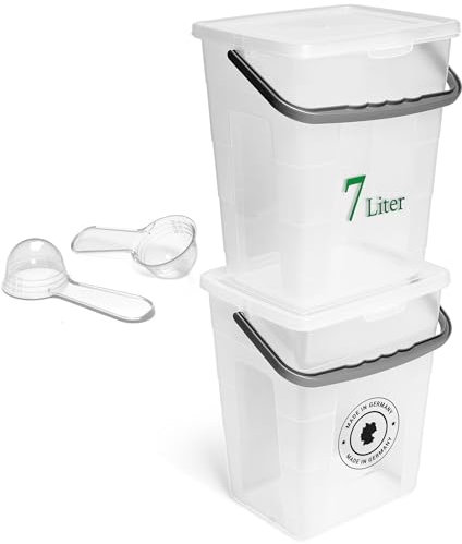 Novaliv 2 scatole per detersivi con coperchio, 7 litri, trasparenti e cucchiai dosatori 23,5 x 18 x 26,5 cm, contenitore per detersivo in polvere con manico, contenitore per detersivo