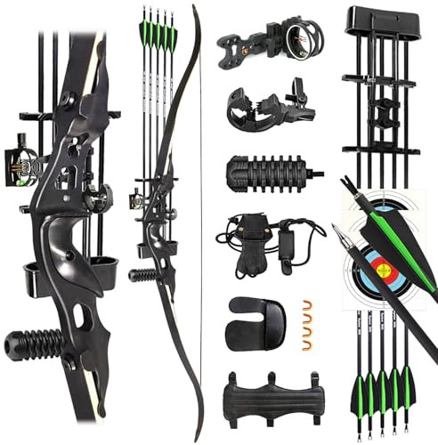 ZSHJGJR 60 Zoll Bogenschießen 25-55 lbs Takedown Recurvebogen Set für Erwachsene Anfänger Recurve Bogen und Pfeil Set Bogen Jagd Sportbogen Set mit Zubehör für Rechtshänder (55 lbs)