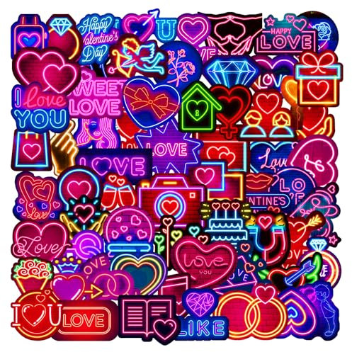 AOZUO 64 Neon-Liebesaufkleber, Aufkleber Set, Graffiti Decals, Wasserfest, Vinyl, für Fahrrad, Laptop, Skateboard & mehr