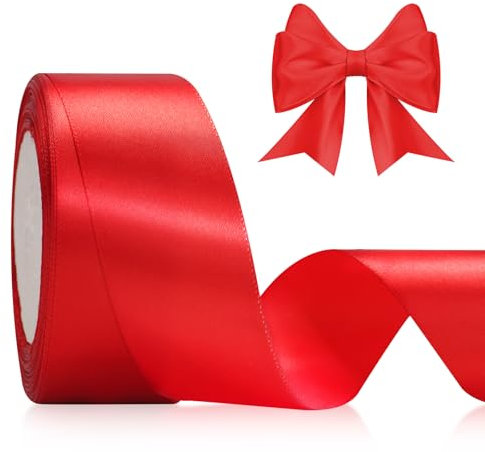 KINGLAKE 40mm Satinband Geschenkband Rot - 22m Schleifenband, Seidenbänder, Geschenkbänder Stoffband, Seidenband, Ribbon Band, Dekobänder für Schleifen, Hochzeit, Weihnachten, Basteln