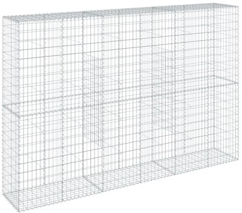 vidaXL Cesto Gabbione con Copertura 300x50x200 cm in Ferro Zincato, Muro di gabbione, Muro di Sostegno a gabbione, Recinzione di gabbione, gabbione