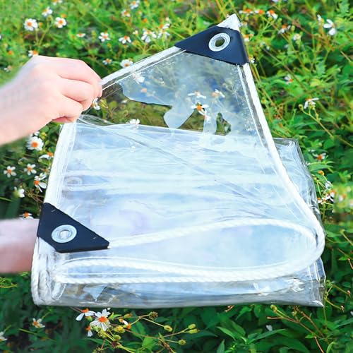 NIANXINN Multipurpose Clear Tarps,Heavy Duty PVC Transparent Tarpaulin Water Proof,0.35mm Plastic Sheet Pergola Covers for Gardens Greenhouse Plants Pet Roof,Custom (2.6m x 2.5m(8.5ft x 8.2ft))