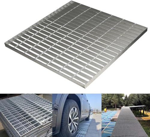 Abflussgitter für den Außenbereich, verzinkter Stahl, robuste Ablaufabdeckung, Kanalrost der Klasse B125, rostfreies Metall, silberfarbenes quadratisches Ablaufgitter für Auffahrt, Garage, Hof (71,1 x