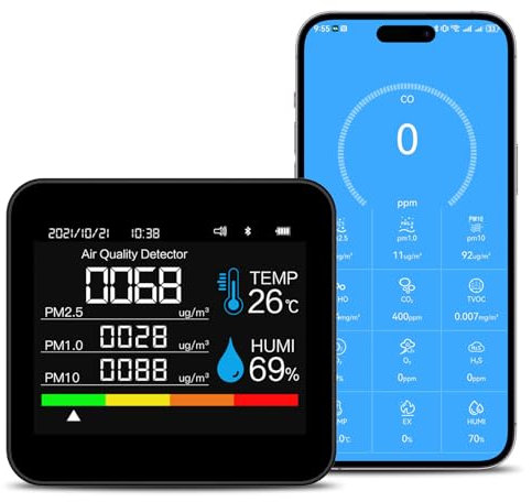 Monitoraggio della qualità dell'aria interna 9 in 1: rileva PM2.5, PM1.0, PM10, CO2, CO, TVOC, HCHO, temperatura e umidità per casa, ufficio, scuola e hotel