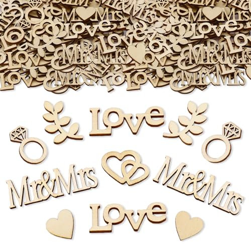 ParPix 100 Stück Holz Konfetti Hochzeit Deko, Groß Streudeko Hochzeit 2-6cm, Confetti Tischdeko Hochzeit, Mr und Mrs Konfetti Holzherzen Deko Hochzeit, Hochzeitsdeko Tisch, Herz Hochzeitsdekoration
