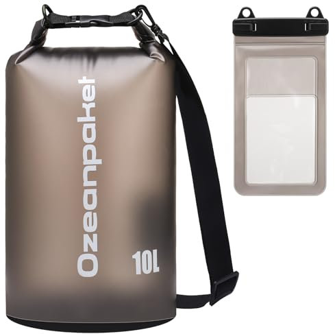 Dry Bag wasserdichte Tasche, 10L Wasserdichter Packsack mit Wasserfester Handytasche, Roll Top Wasserdichter Beutel Rucksack mit Verstellbarer Schulterriemen für Schwimmen, Rafting, Tauchen(Schwarz)