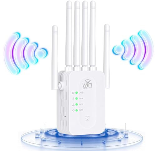 Ripetitore WiFi,Amplificatore di Segnale Wi Fi,6 antenne, 2 porte LAN, wifi extender,modalità ripetitore/router/AP, range extender wifi domestico e ufficio con copertura fino a 10000 cq.ft