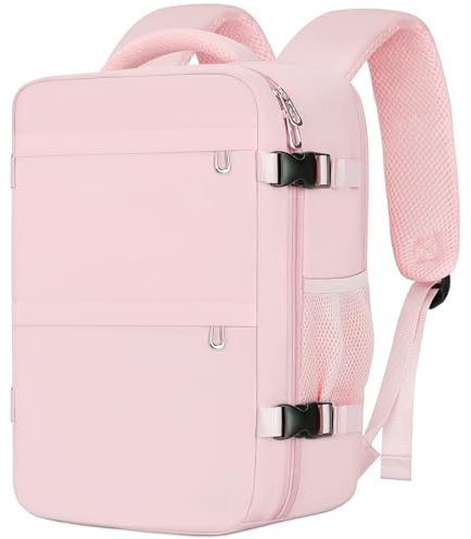Cmezevi Reiserucksack 20L 40x20x25 cm, Flugzeug Handgepäck Kompatibel Ryanair/EasyJet, 14-Zoll Laptop Rucksack, Leichter Kabinenrucksack mit Trolley-Sleeve, für Business, Schule, Reisen - Rosa
