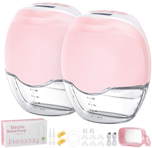 Milchpumpe Elektrisch Tragbar Freihändig - Jheppbay All-in-one Elektrische Milchpumpe, Schmerzfreie, BPA-frei, mit 17/19/21/24mm Flansch, 2 Stück, Rosa