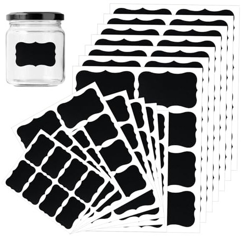 Nogeqi Lot de 120 étiquettes autocollantes étanches - Étiquettes autocollantes pour bocaux - Étiquettes noires amovibles pour jars, pots à épices de cuisine, confitures