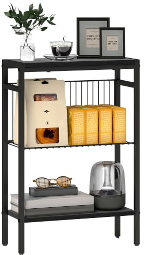 HOMCOM Beistelltisch Kleiner Couchtisch mit 2 Ablagen Schwarz | Nachttisch, Sofatisch, Stahlrahmen, für Wohnzimmer, Schlafzimmer