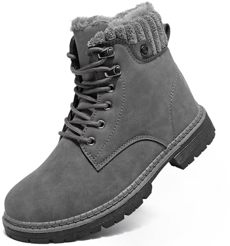 VTASQ Stivali Donna Inverno Scarpe da Neve Impermeabili Stivaletti Pelliccia Stringate Outdoor Stivali da Trekking Caldi Snow Boots GR.37-42 Grigio-1 42EU