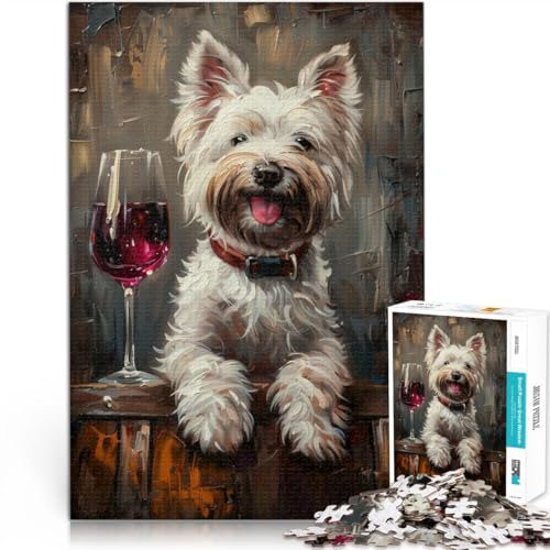 teenagers 1000 Piece Jigsaw Puzzle Westie Glass of Red Wine educational challenge 26x38cm for Home Decoration for Age 14