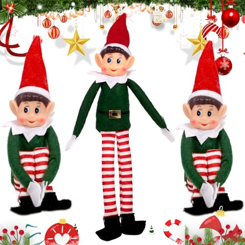 BARAKYEG Weihnachtself,35c Elves Behavin Badly,Wichtel Puppe,Elfen Weihnachtsdeko,Klassische Elfen Figuren,Langen Beinen,Lustige und Verspielte Elfen Verhalten,Weihnachtsspielzeug,Weihnachts Elfen 3PC