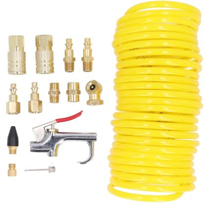 14PCS Air Compressor Kit with 1/4 Inch Fitting Quick Connector Air Compressor Hose Kit Durable Nylon Air Hose 200 PSI for Automotive Repair Maintenance Cleaning