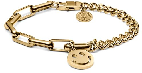 Lucleon by Trendhim Armband Herren aus Edelstahl mit Smiley-Anhänger in Gold | Verstellbare Länge mit Karabinerverschluss und Kettengliedern | Dänisches Design | Lässiges Accessoire