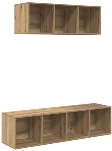 vidaXL TV Cabinet Set Wall-mounted 2 pcs Artisan oak Engineered Wood, Living Room, Modular Furniture, Rectangular Storage Unit, Cube Shelving, Space-Saving Shelves, Contemporary Organizer