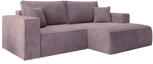 Selsey Ecksofa Mauve Sofa Mit Schlaffunktion Rechtsseitiges Inkl. Bettkasten 240 x 167 cm Und Abnehmbare Rückenkissen Kleines Couch Sofa Modular Ottomane Kompakt Für Kleine Wohnräume Cord Bezug