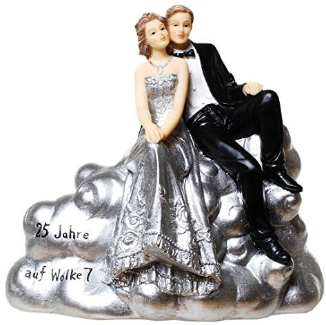 wunderschöne Spardose,Sparbüchse Silber-Hochzeitspaar auf Wolke 7