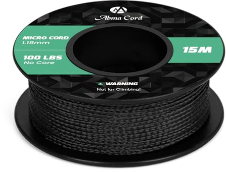 Abma Cord Micro Cord 1.18mm Paracord 15M Spool Utility Braided Cord | Max 45kg (100lbs), Polyester, DIY, Bracelet, Crafting, Jewelry, Key Chains, Fishing
